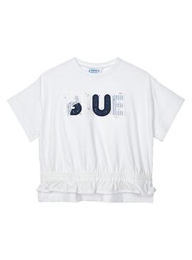 T-Shirt Mayoral Aplique Blue Bianco per Bambina