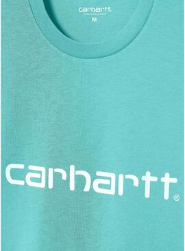 T-Shirt Carhartt Script Blu Claro per Uomo