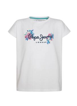 T-Shirt Pepe Jeans Cris Bianco per Bambina