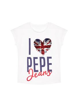 T-Shirt Pepe Jeans Ottica Maca Bianco per Bambina