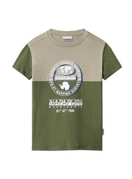T-Shirt Napapijri Sauck Verde per Bambino