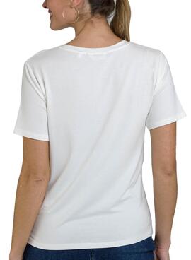 T-Shirt Naf Naf Le Café Bianco per Donna