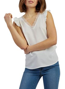 T-Shirt Naf Naf Puntillas Bianco per Donna