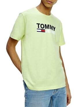 T-Shirt Tommy Jeans Corp Logo Verde per Uomo