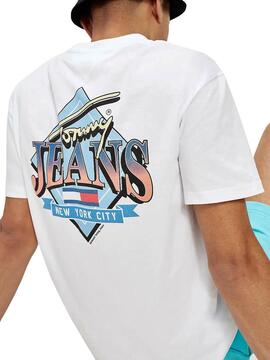 T-Shirt Tommy Jeans Diamond Bianco per Uomo