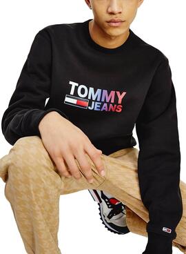 Felpa Tommy Jeans Logo Crew Nero per Uomo