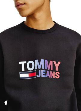 Felpa Tommy Jeans Logo Crew Nero per Uomo