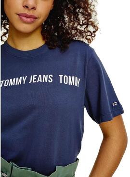 T-Shirt Tommy Jeans Cropped Blu Navy per Donna
