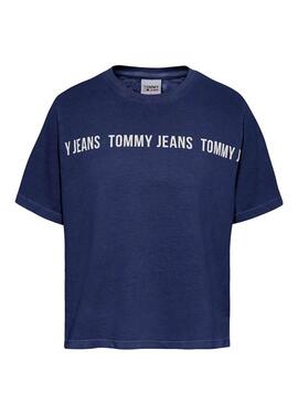 T-Shirt Tommy Jeans Cropped Blu Navy per Donna