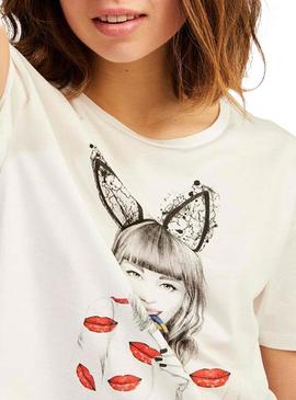 T-Shirt Naf Naf con illustrazione Bianco per Donna