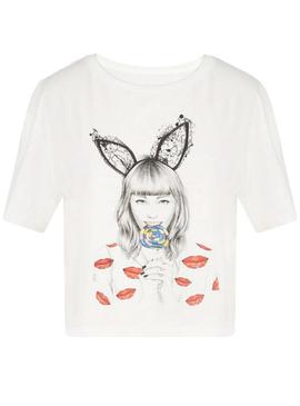 T-Shirt Naf Naf con illustrazione Bianco per Donna