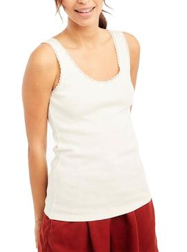 T-Shirt Naf Naf Puntillas Bianco per Donna