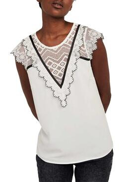 Camicia Naf Naf Puntilla Crochet Bianco per Donna