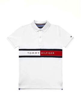 Polo Tommy Hilfiger Flag Bianco per Bambino