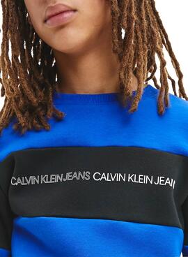 Felpa Calvin Klein Color Block Blu per Bambino