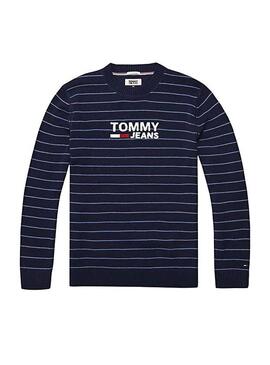 Pullover Tommy Jeans Corp Logo Stripe Azul Uomo