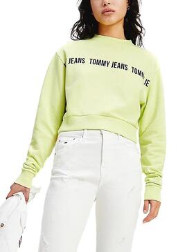 Felpa Tommy Jeans Cropped Verde per Donna