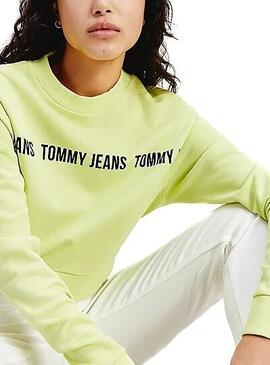 Felpa Tommy Jeans Cropped Verde per Donna