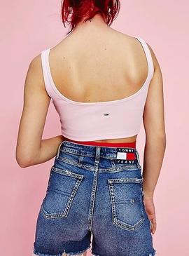 T-Shirt Tommy Jeans Pastel Crop Rib Rosa Donna