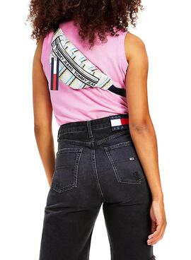 Polo Tommy Jeans Crop Rosa per Donna