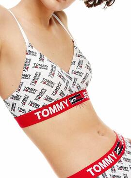 Bralette Tommy Jeans Lift Print Bianco per Donna
