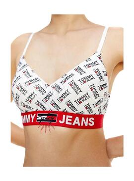 Bralette Tommy Jeans Lift Print Bianco per Donna