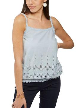 T-Shirt Naf Naf Crochet Blu per Donna