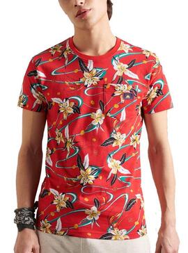 T-Shirt Superdry Aop Pocket Rosso per Uomo