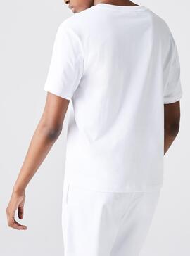 T-Shirt Lacoste Scollo a V Bianco per Donna