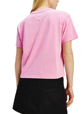 T-Shirt Tommy Jeans Badge Rosa per Donna