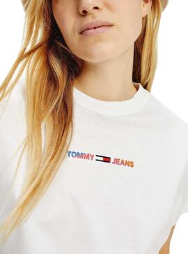 T-Shirt Tommy Jeans Boxy Crop Bianco per Donna