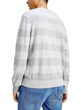 Pullover Tommy Jeans Flag Sweater Grigio per Uomo
