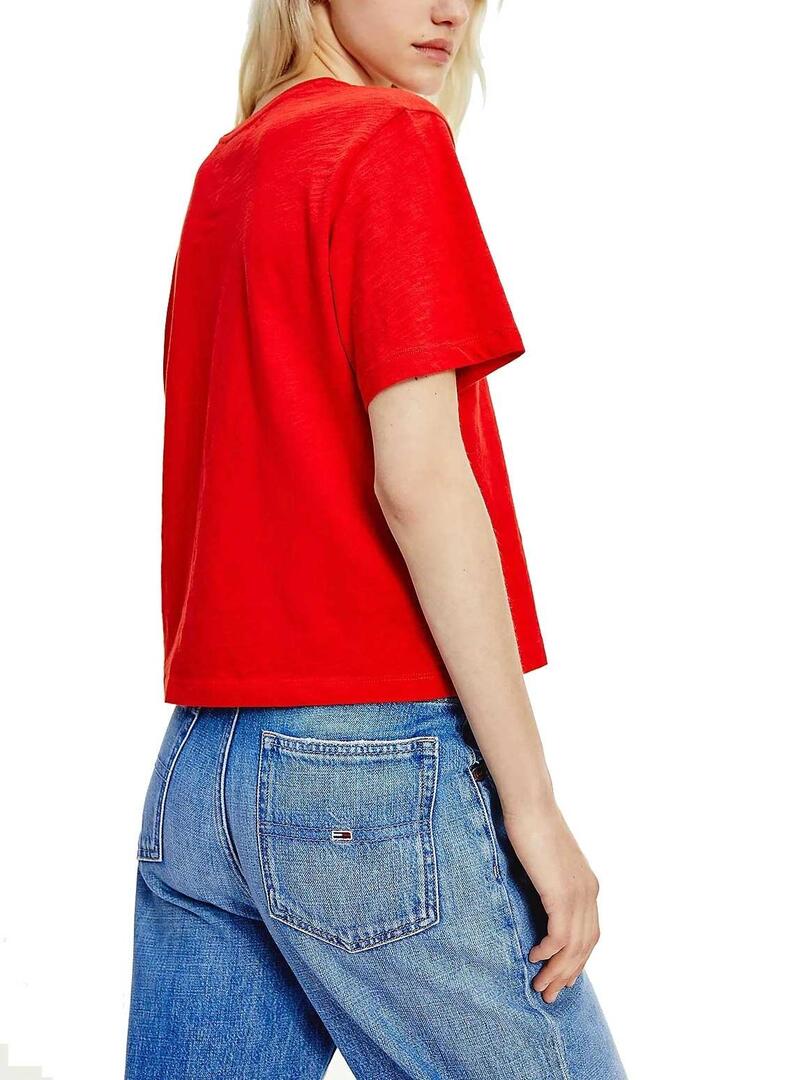 T-Shirt Tommy Jeans Boxy Crop Rosso per Donna