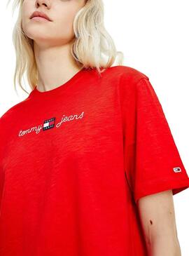 T-Shirt Tommy Jeans Boxy Crop Rosso per Donna