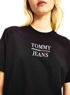 T-Shirt Tommy Jeans Boxy Crop Nero per Donna