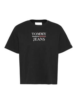 T-Shirt Tommy Jeans Boxy Crop Nero per Donna