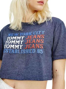 T-Shirt Tommy Jeans Super Crop Flag Blu Donna