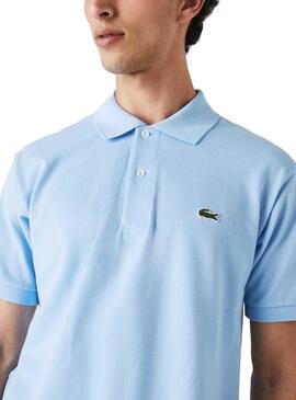 Polo Lacoste Coll Bord Cotes Blu per Uomo