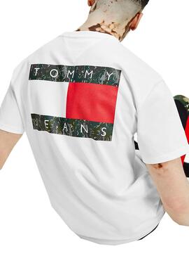 T-Shirt Tommy Jeans Mimetico Flag Bianco per Uomo