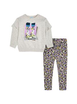 Set Mayoral Leggings Stampato Grigio per Bambina