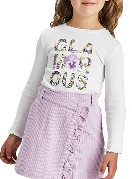 T-Shirt Mayoral Flower Letters Bianco per Bambina