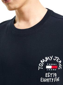T-Shirt Tommy Jeans Chest Written Blu Navy Uomo