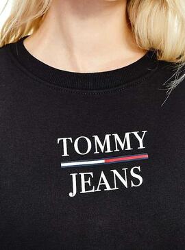 Felpa Tommy Jeans Logo in spugna Nero per Donna