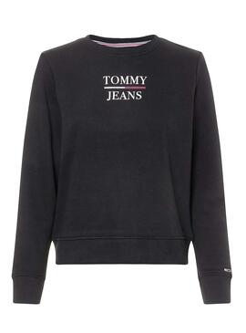 Felpa Tommy Jeans Logo in spugna Nero per Donna