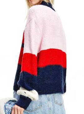 Cardigan Tommy Jeans Color Block Multi per Donna