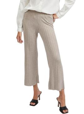 Pantaloni Culotte Vila Viribbia Beige per Donna