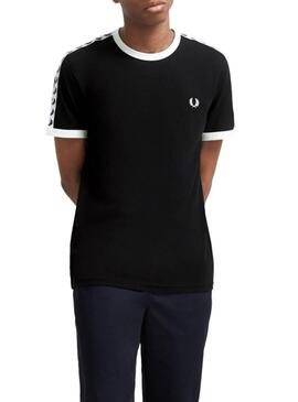 T-Shirt Fred Perry Taped Ringer Nero per Uomo