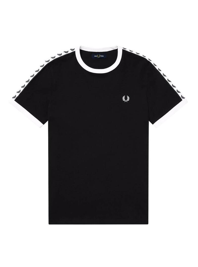 T-Shirt Fred Perry Taped Ringer Nero per Uomo