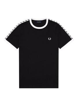 T-Shirt Fred Perry Taped Ringer Nero per Uomo