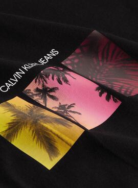 T-Shirt Calvin Klein Multi Palm Nero per Uomo